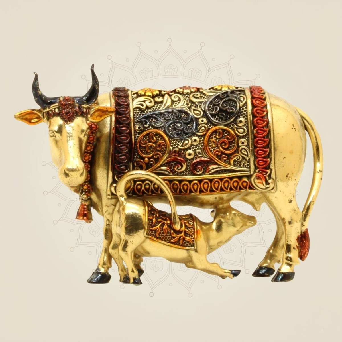 Pure Brass Kamdhenu Cow Idol & Calf 3.25" – Lightweight, Handcrafted Artisan - Luxeartisanship