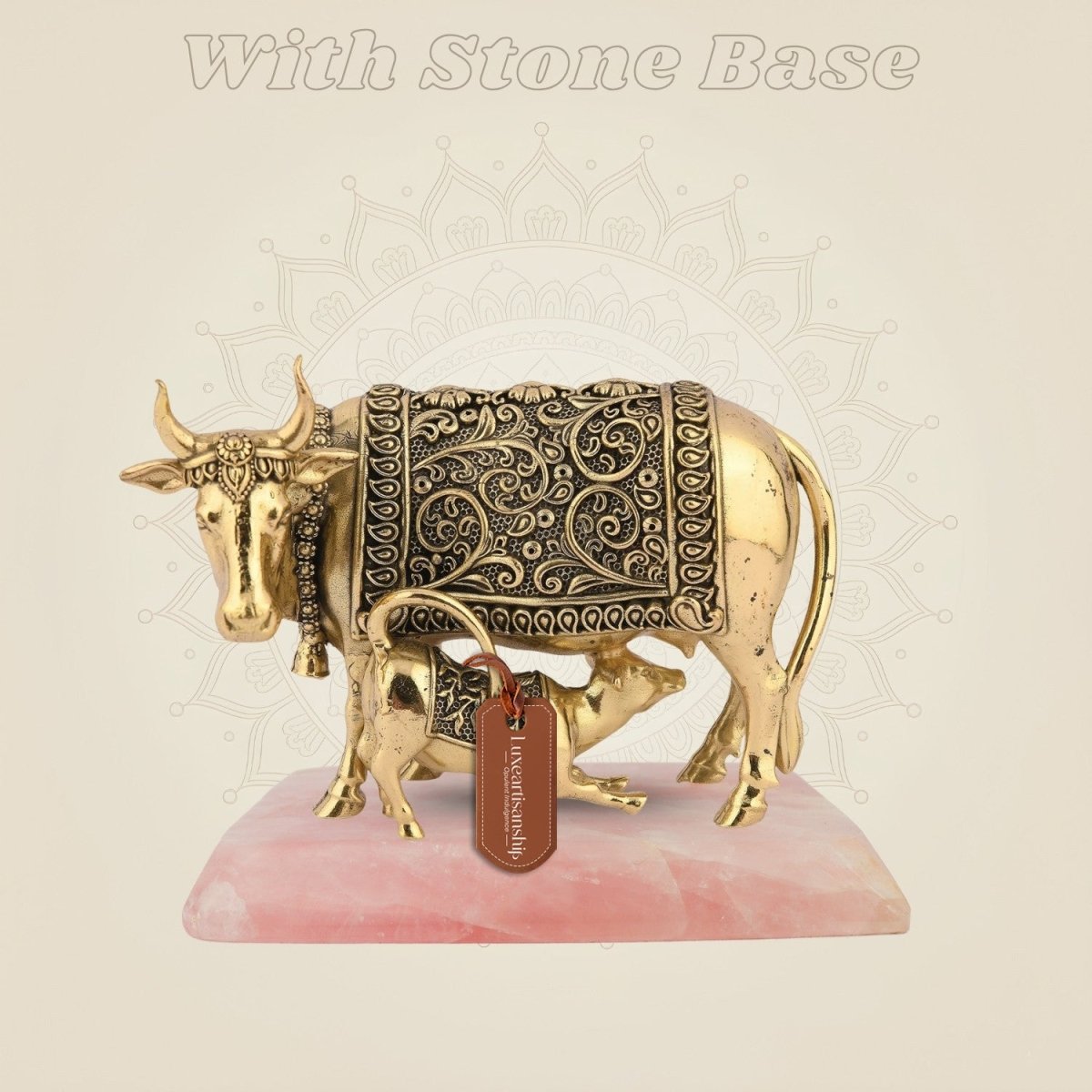 Pure Brass Kamdhenu Cow Idol & Calf 3.25" – Lightweight, Handcrafted Artisan - Luxeartisanship
