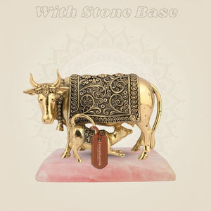 Pure Brass Kamdhenu Cow Idol & Calf 3.25" – Lightweight, Handcrafted Artisan - Luxeartisanship