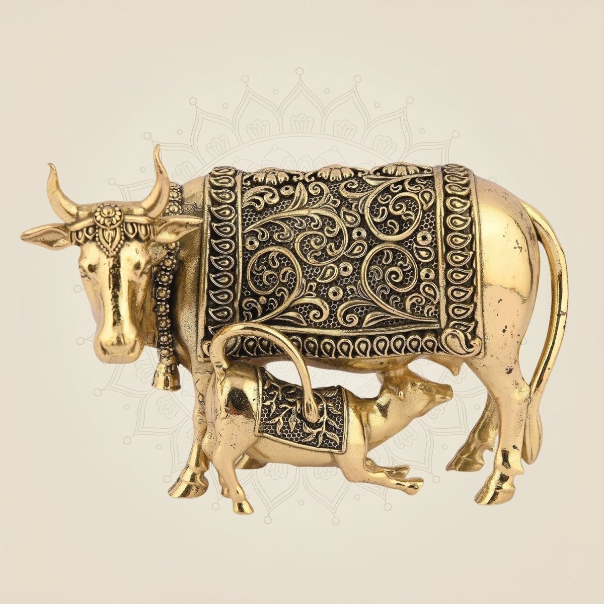Pure Brass Kamdhenu Cow Idol & Calf 3.25" – Lightweight, Handcrafted Artisan - Luxeartisanship