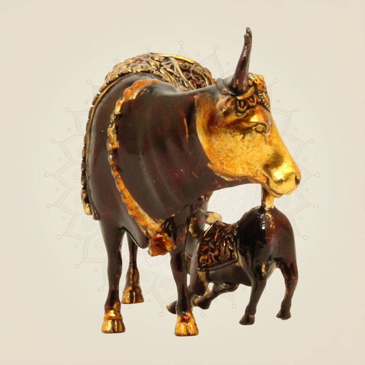 Pure Brass Kamdhenu Cow Idol & Calf 3.25" – Lightweight, Handcrafted Artisan - Luxeartisanship
