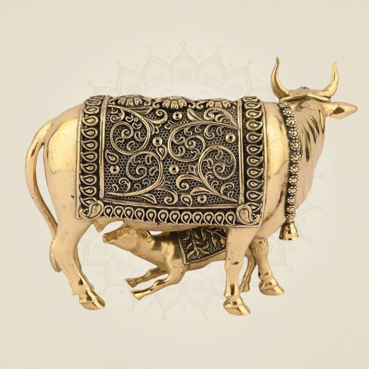 Pure Brass Kamdhenu Cow Idol & Calf 3.25" – Lightweight, Handcrafted Artisan - Luxeartisanship