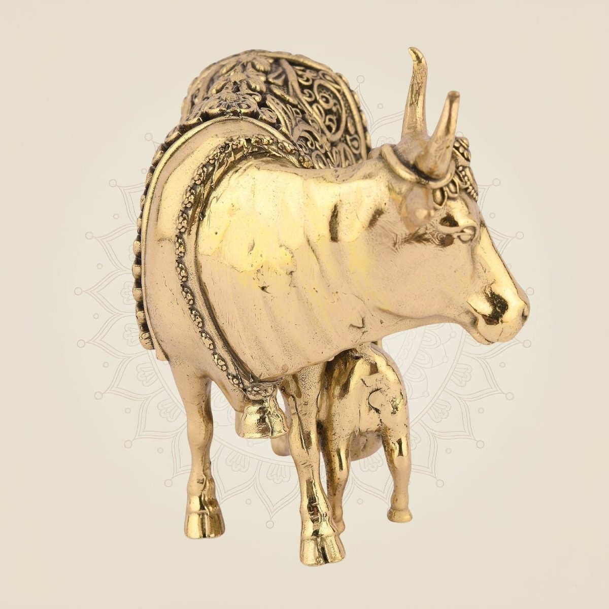 Pure Brass Kamdhenu Cow Idol & Calf 3.25" – Lightweight, Handcrafted Artisan - Luxeartisanship