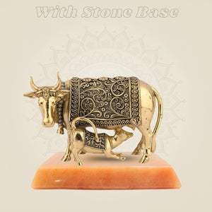 Pure Brass Kamdhenu Cow Idol & Calf 3.25" – Lightweight, Handcrafted Artisan - Luxeartisanship