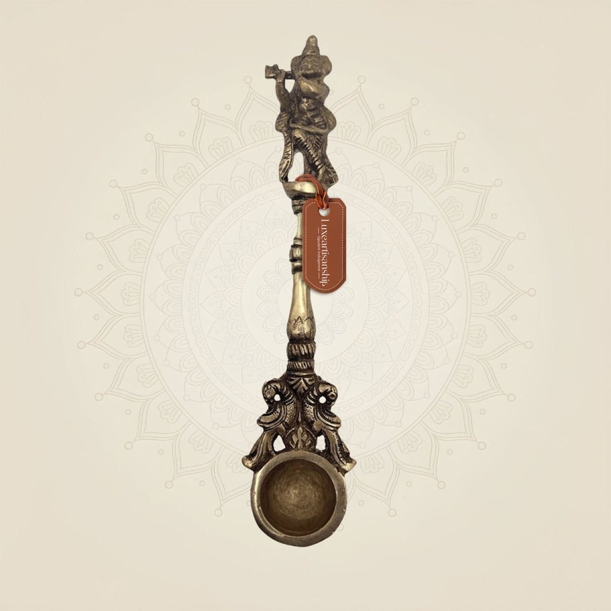 Pure Brass Krishna Hawan Spoon – 9.5"