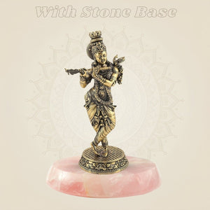 Pure Brass Krishna Idol with Flute 5"– Handcrafted Superfine Decor Murti - Luxeartisanship