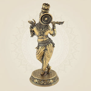 Pure Brass Krishna Idol with Flute 5"– Handcrafted Superfine Decor Murti - Luxeartisanship