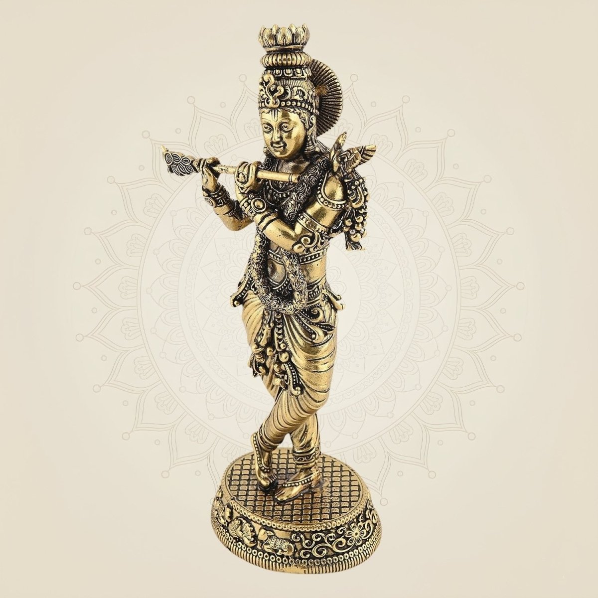 Brass Krishna Statue with Flute 5"– Handcrafted Superfine Decor Murti - Luxeartisanship