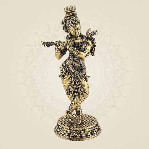Pure Brass Krishna Idol with Flute 5"– Handcrafted Superfine Decor Murti