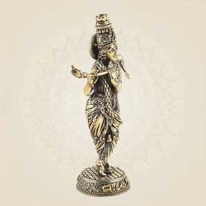 Pure Brass Krishna Playing Flute Idol – Spiritual Decor & Gift Showpiece 6.5 - Luxeartisanship