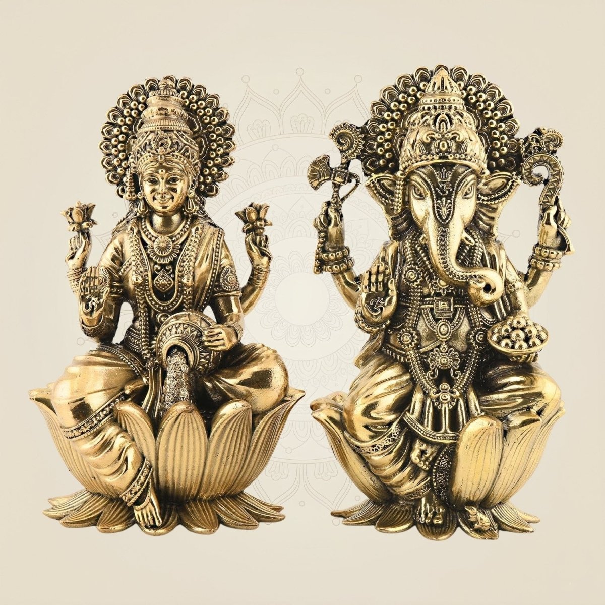 Pure Brass Lakshmi Ganesh Set 6" – Lightweight Handcrafted Idols on Lotus Base - Luxeartisanship