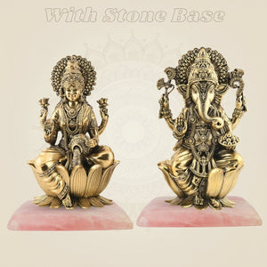 Pure Brass Lakshmi Ganesh Set 6" – Lightweight Handcrafted Idols on Lotus Base - Luxeartisanship