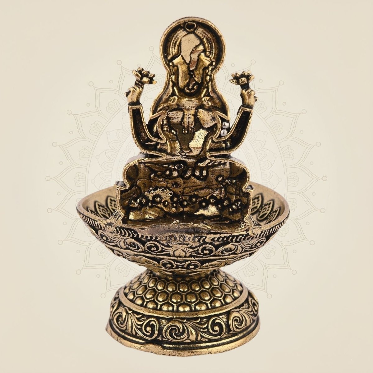 Pure Brass Laxmi Diya 3.5" Inch – Handcrafted Lightweight Spiritual Oil Lamp for Temple - Luxeartisanship