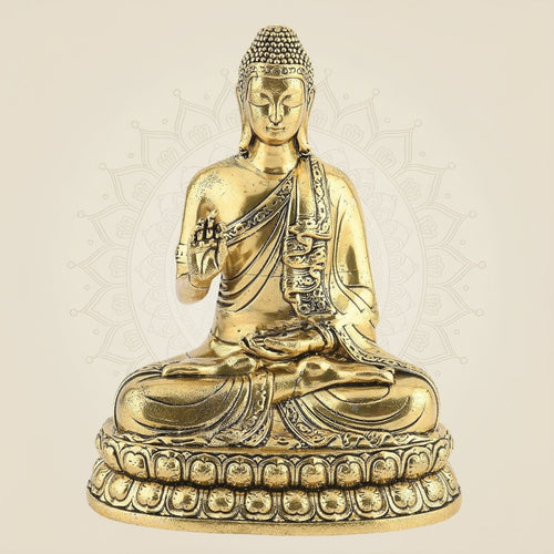 Pure Brass Meditating Buddha Idol– 6.5" Handcrafted Murti