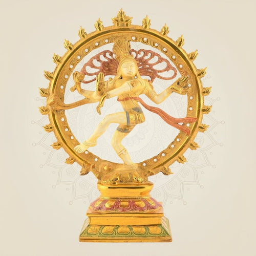 Pure Brass Nataraja Idol – 13" Mud Finish Multicolor Handcrafted Decor
