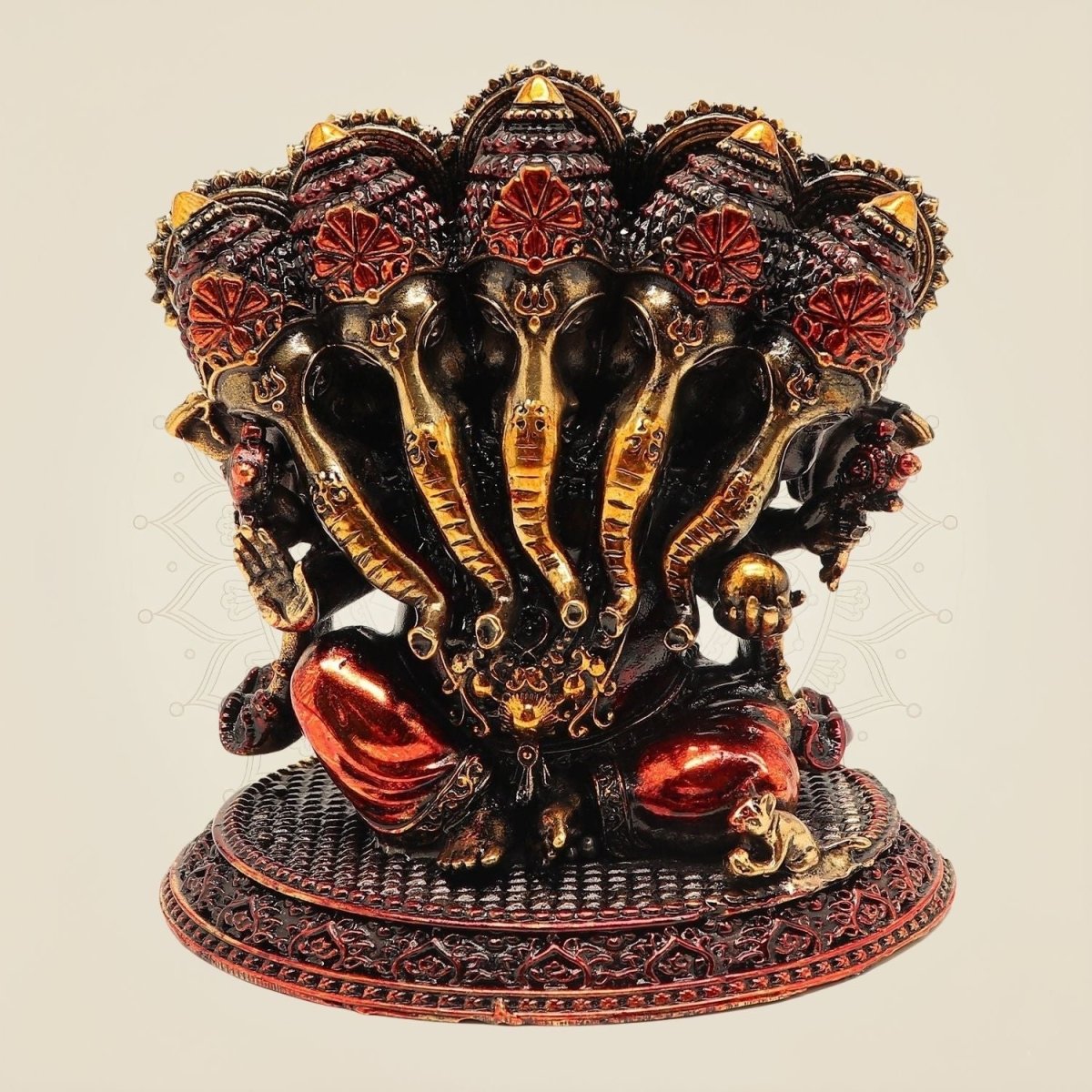 Pure Brass Panchmukhi Ganesh Sculpture Multi colored