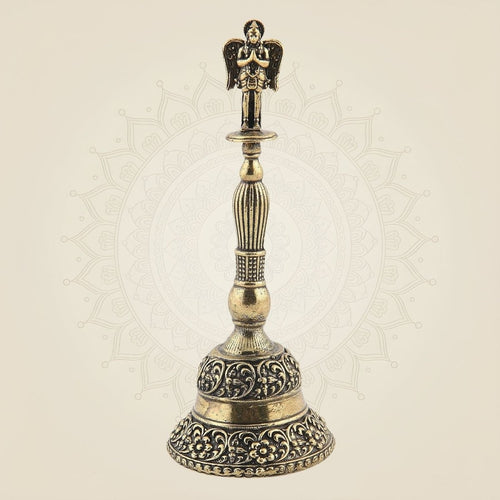 Pure Brass Pooja Bell with Garud – 4.25" Light Handcrafted Bell for Temple & Rituals