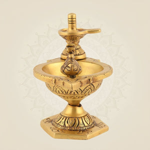 Pure Brass Shivling & Nandi Diya 4.25"