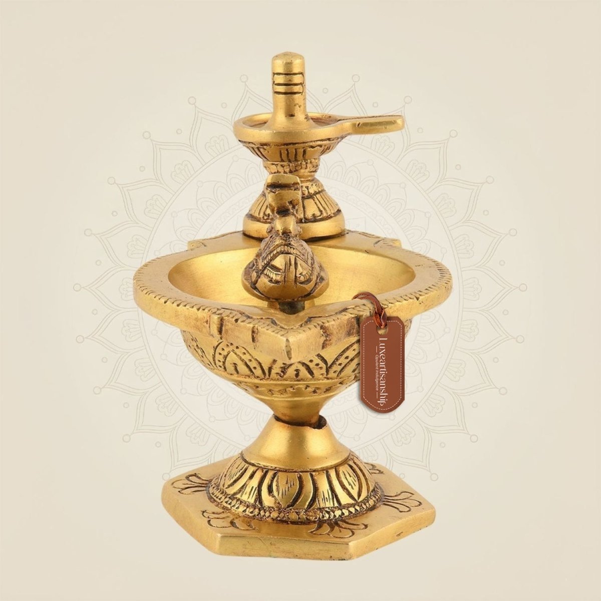 Pure Brass Shivling & Nandi Diya 4.25"