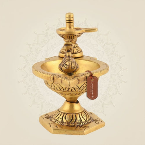 Pure Brass Shivling & Nandi Diya 4.25" – Handcrafted Table Lamp for Pooja Decor