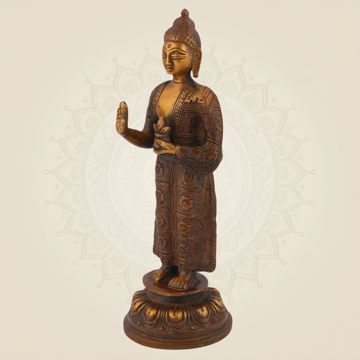 Pure Brass Standing Buddha Handcrafted Idol