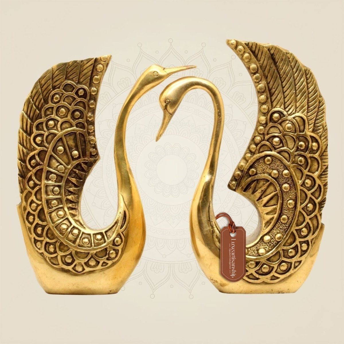 Pure Brass Swan Statues in Pair