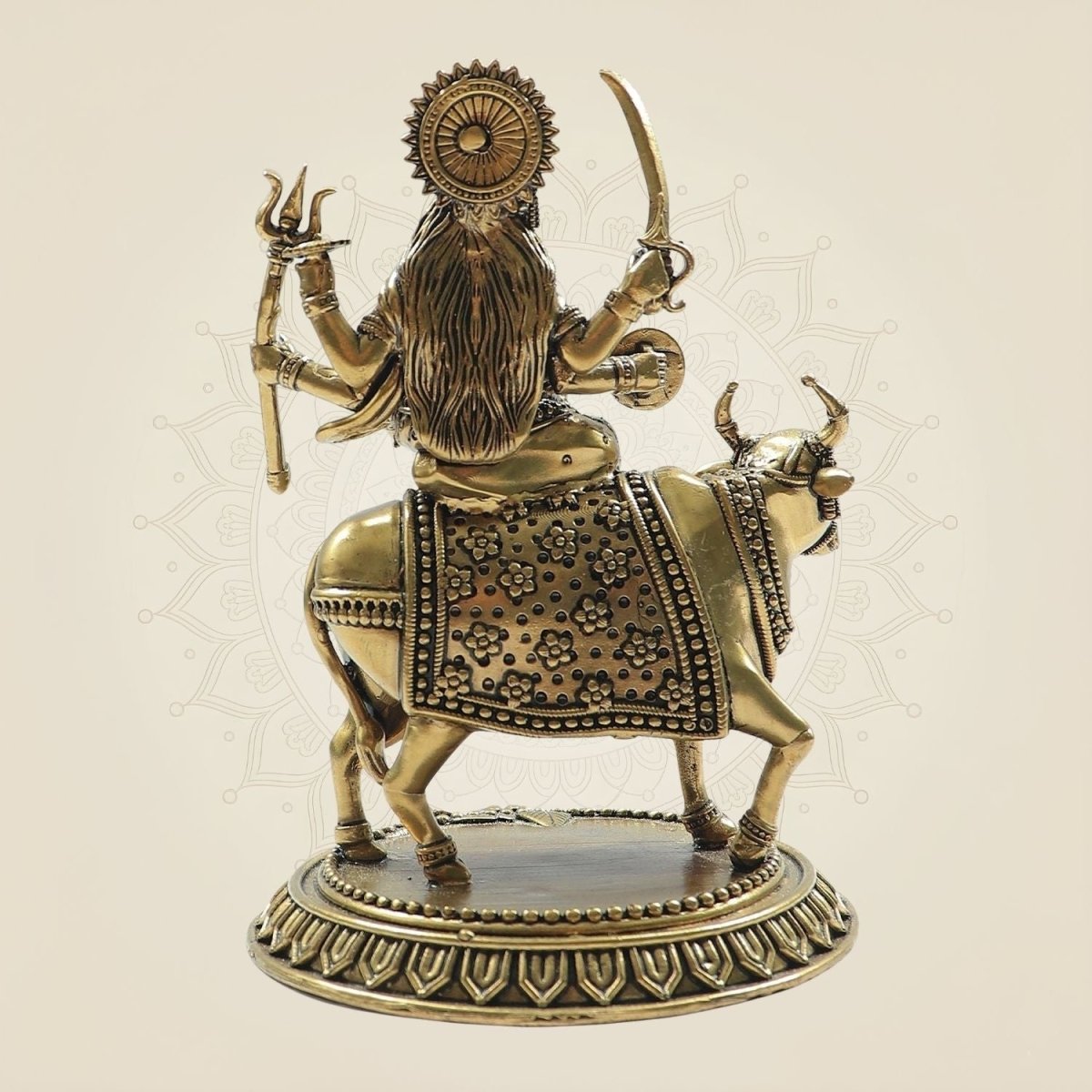 Pure Brass Umiya Mata Idol 6"– Goddess Murti Seated Gracefully on Cow - Luxeartisanship
