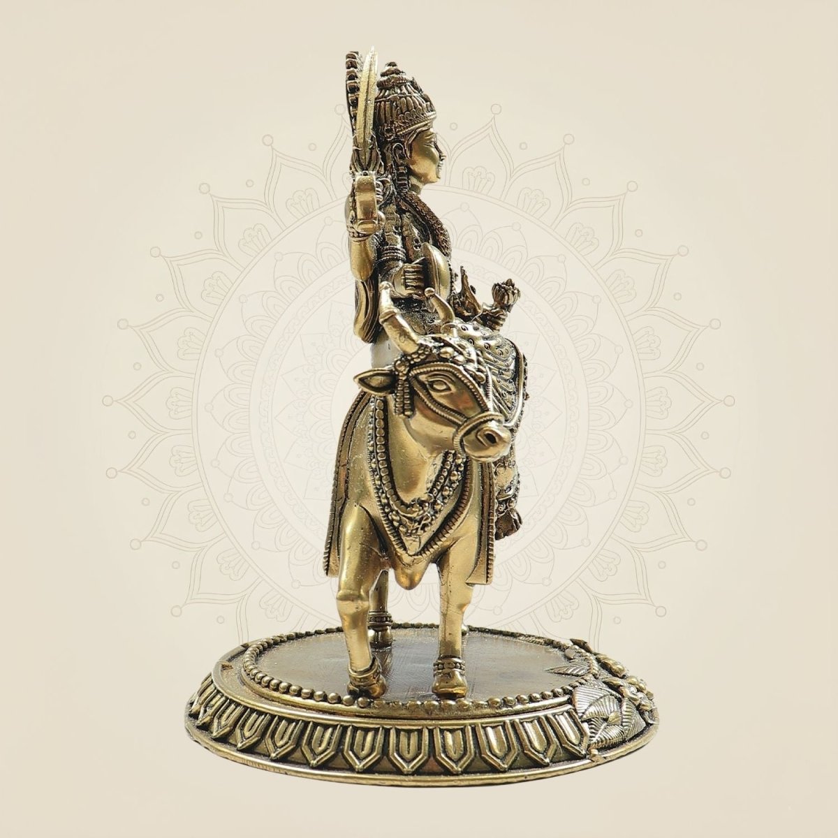 Brass Goddess Murti Seated Gracefully on Cow