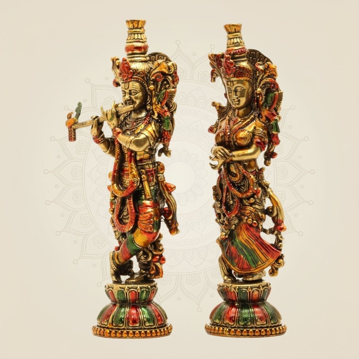 Radha Krishna Brass Idol Pair 5.5" – Handcrafted South Indian Style Murti - Luxeartisanship