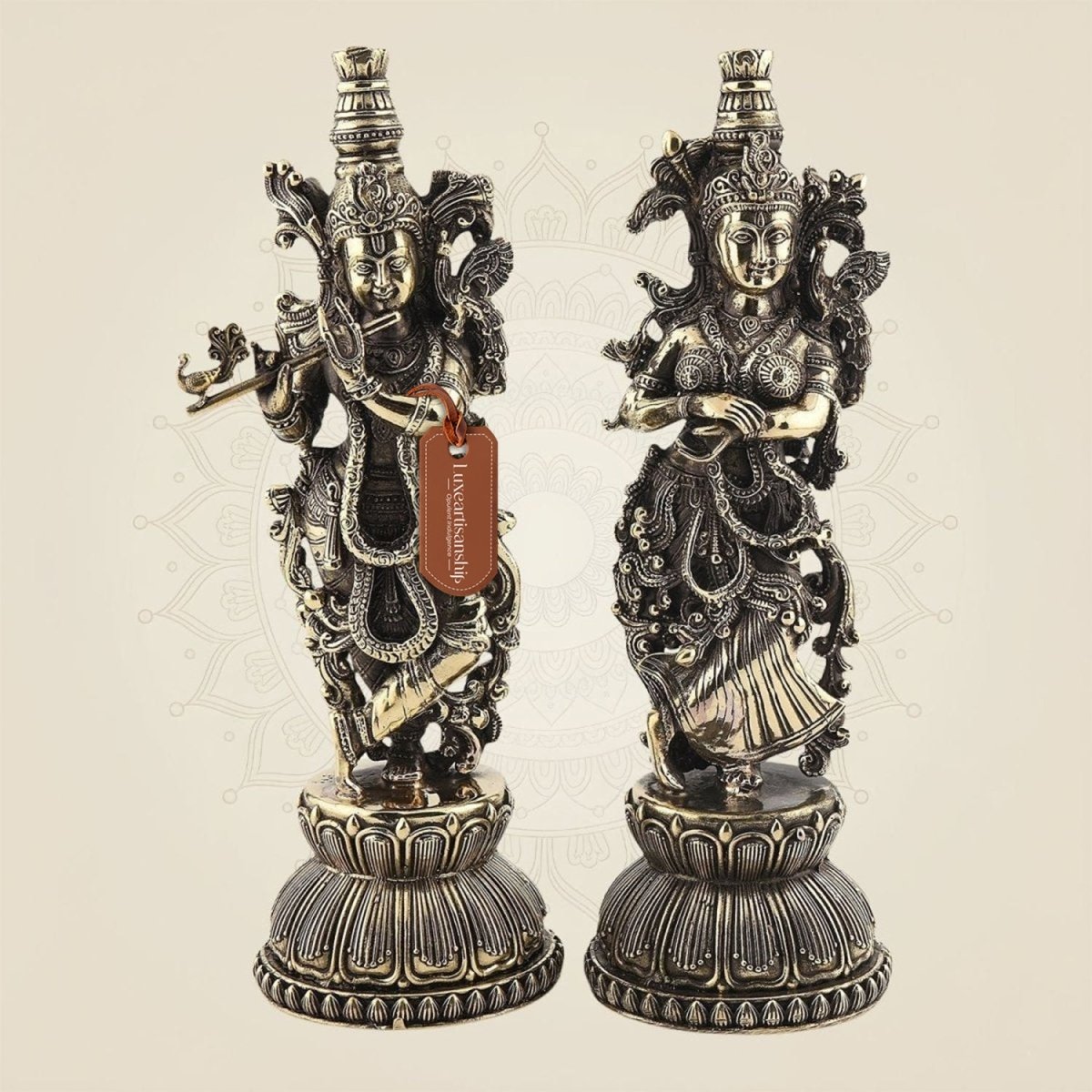 Radha Krishna Brass Idol Pair 5.5" – Handcrafted South Indian Style Murti - Luxeartisanship