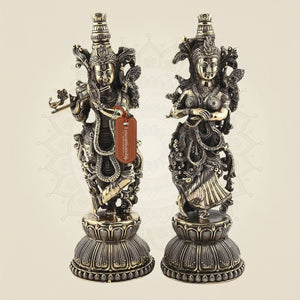 Radha Krishna Brass Idol Pair 5.5" – Handcrafted South Indian Style Murti - Luxeartisanship