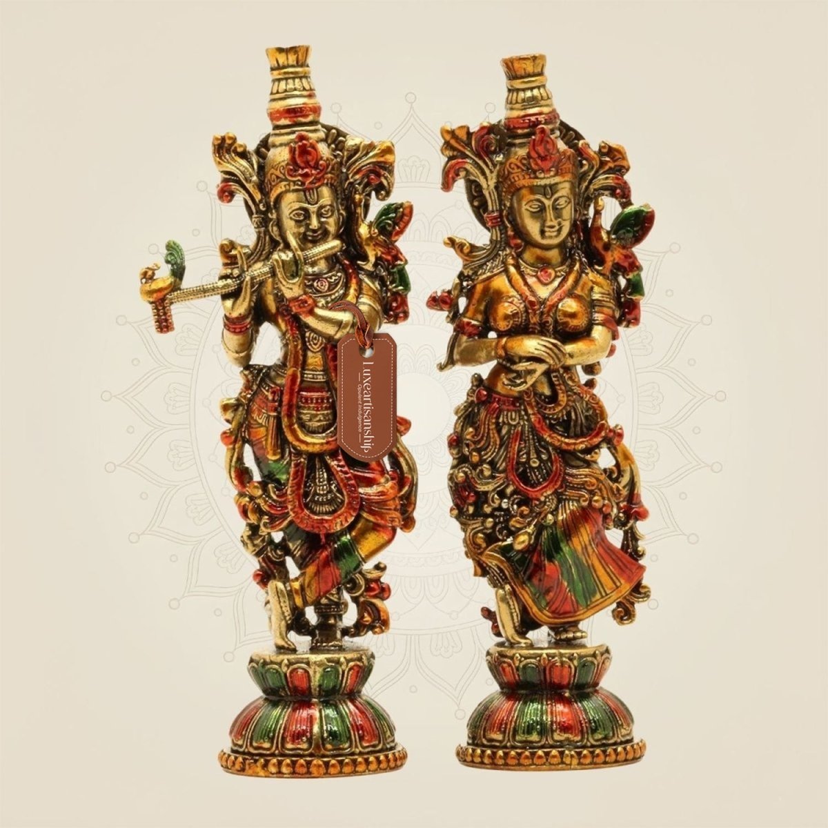Radha Krishna Brass Idol Pair 5.5" – Handcrafted South Indian Style Murti - Luxeartisanship
