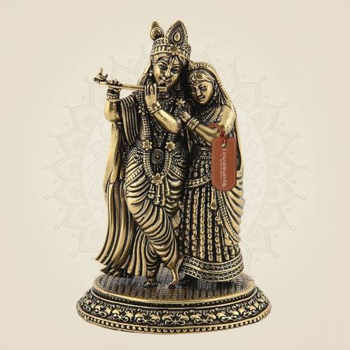 Radha Krishna Leela Brass Idol 5.25" – Handcrafted Murti for Ritual & Divine Gifting