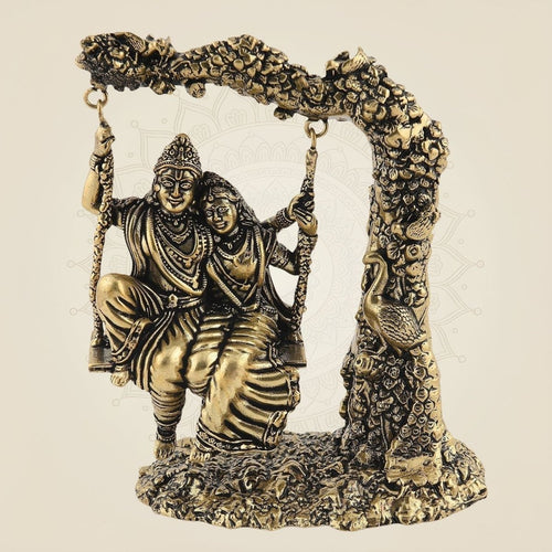 Radha Krishna on Swing Brass Idol – 4" Handcrafted Jhula Murti for Pooja & Gifting