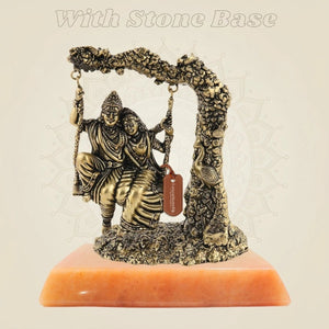 Radha Krishna Brass Idol with stone base