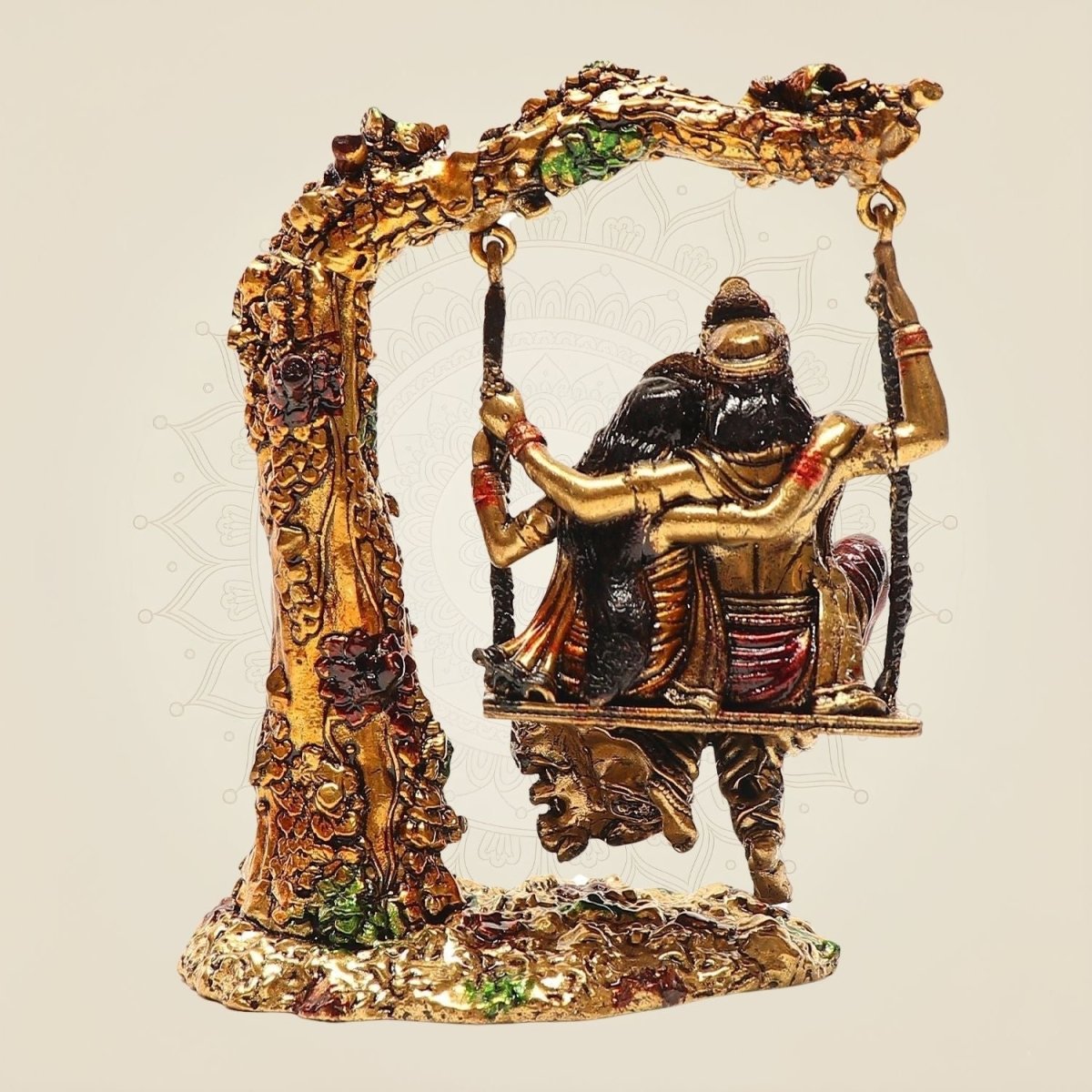 Radha Krishna on Swing Brass Multi colored Idol