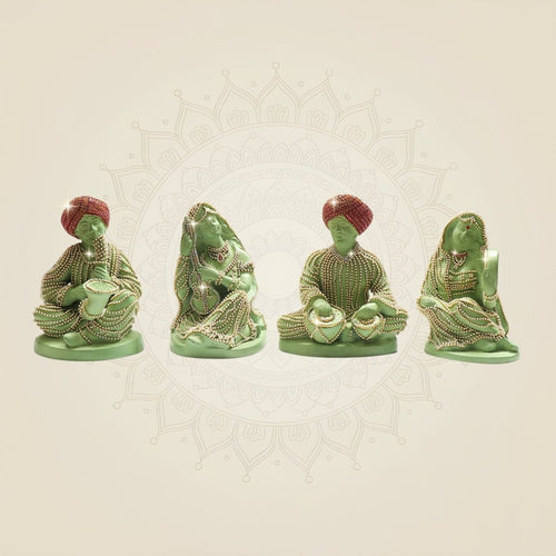 Rajasthani Musician Brass set of 4 Showpiece with Jewellery Stone Work Decor
