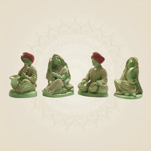 Rajasthani Musician Brass set of 4 Showpiece with Jewellery Stone Work Decor - Luxeartisanship