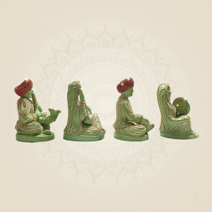 Rajasthani Musician Brass set of 4 Showpiece with Jewellery Stone Work Decor - Luxeartisanship