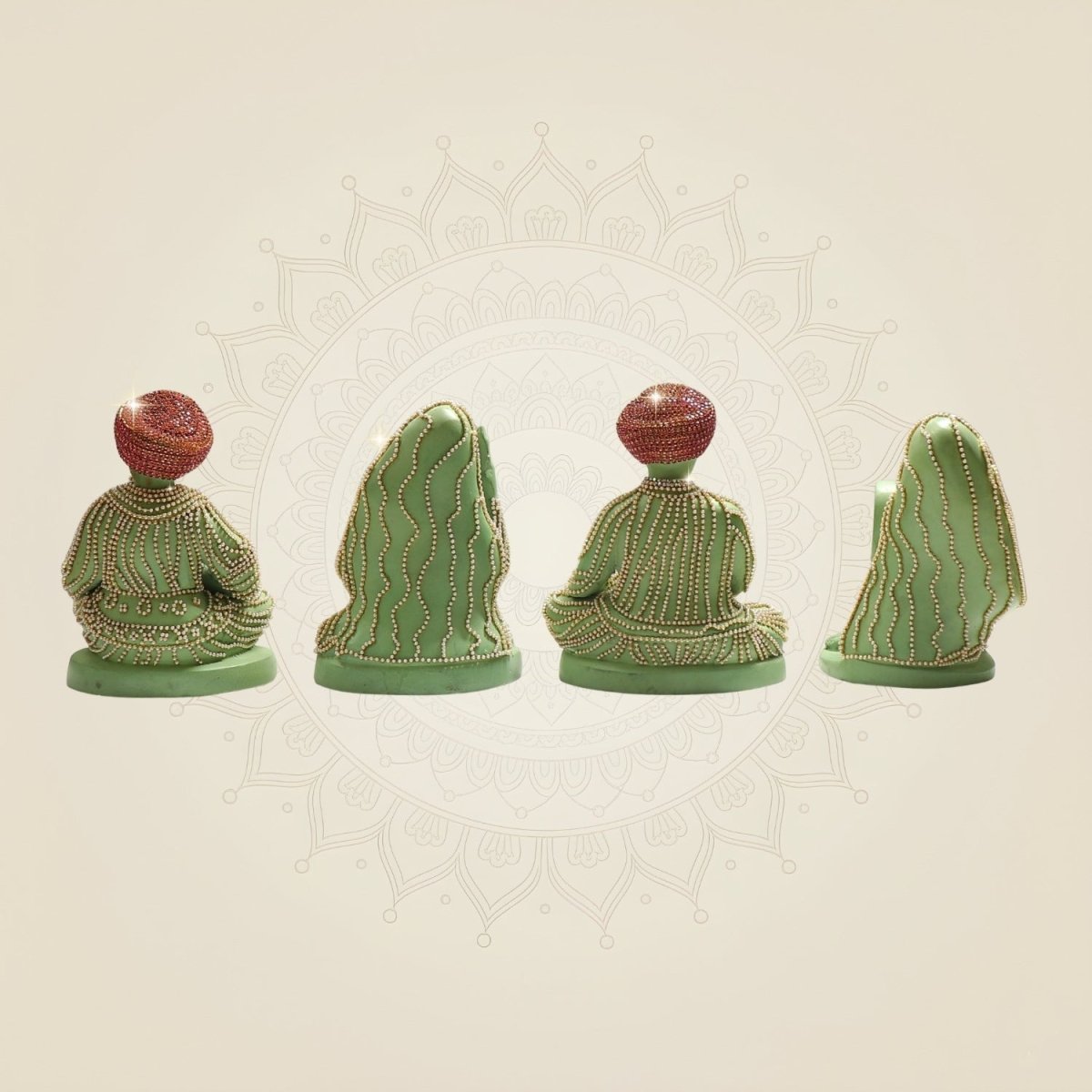 Rajasthani Musician Brass set of 4 Showpiece with Jewellery Stone Work Decor - Luxeartisanship