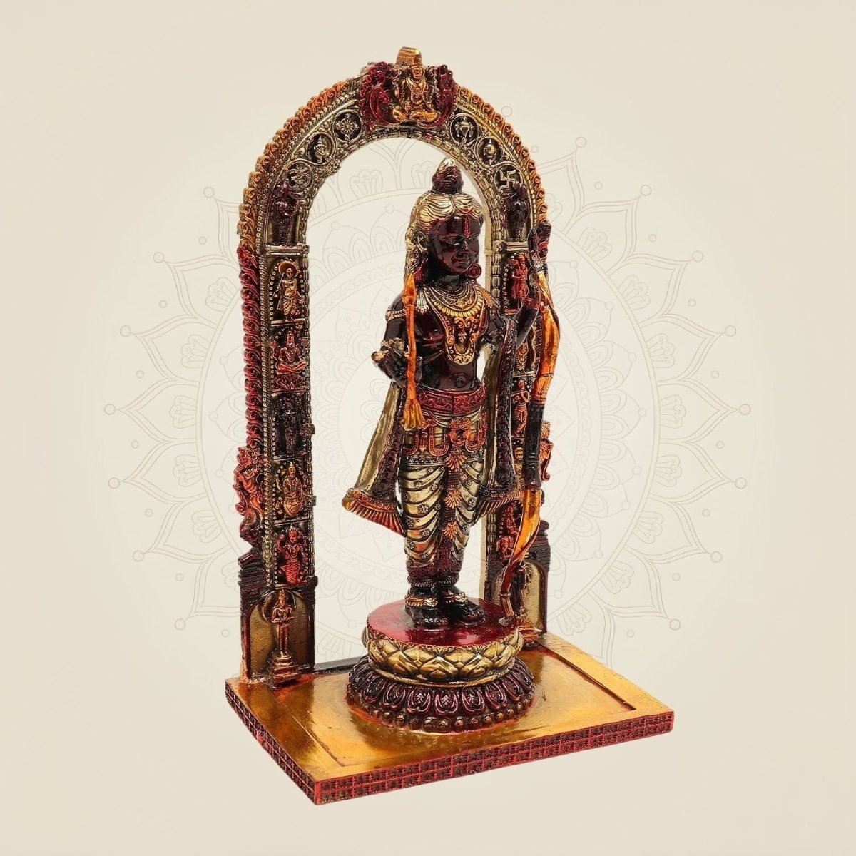 Brass Ram Lalla idol with vibrant color accents