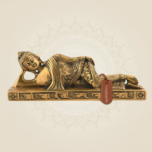 Reclining Buddha Brass Statue | Nirvana Pose | Spiritual Art Décor 3.25"
