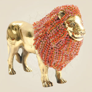 Regal Brass Lion Figurine with Rhinestone Work – 3.75 Inch - Luxeartisanship