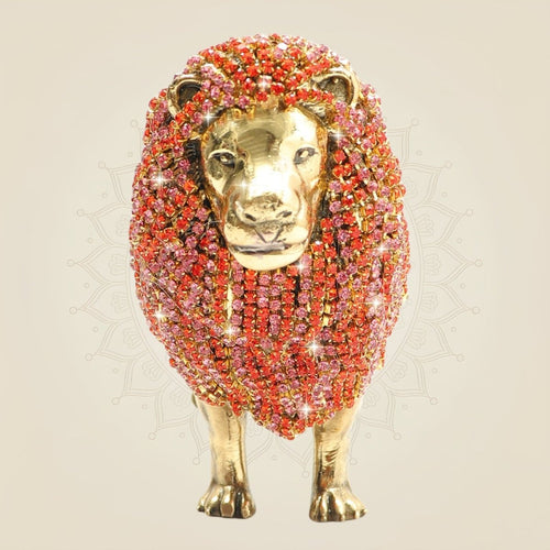Regal Brass Lion Figurine with Rhinestone Work – 3.75 Inch