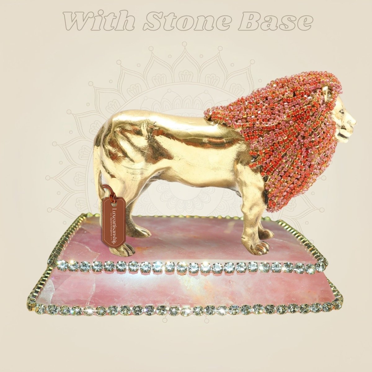 Regal Brass Lion Figurine with Rhinestone Work – 3.75 Inch - Luxeartisanship