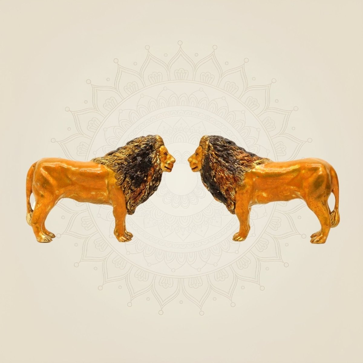 Regal Lion Pair Brass Colored statue