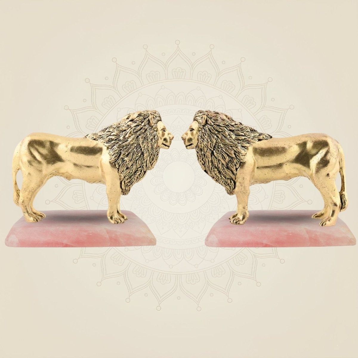 Regal Lion Pair with stone base