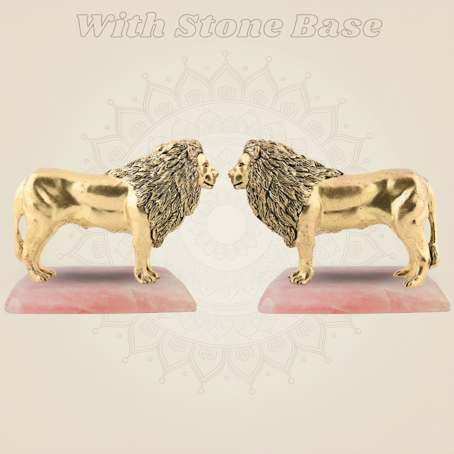 Regal Lion Pair with stone base