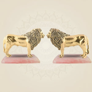 Regal Lion Pair with stone base