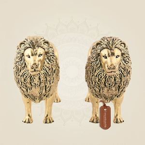 Regal Lion Pair Brass Figurine – 3.75" Handcrafted Idol Vastu Décor for Home, Office & Gifting - Luxeartisanship